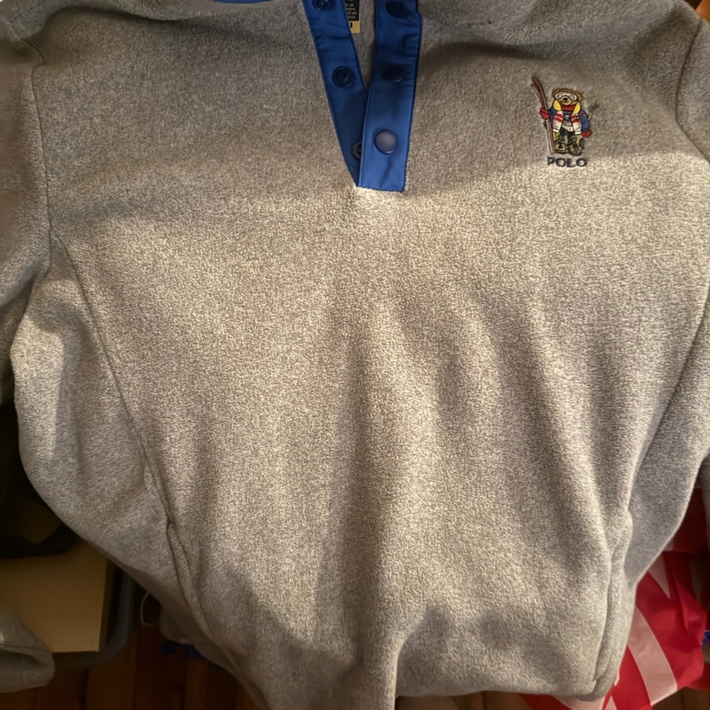 Polo by Ralph Lauren Gray Zip-Up Sweater with Blue Trim